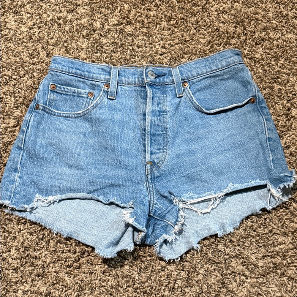 Levi's Light Blue Frayed Jean Shorts